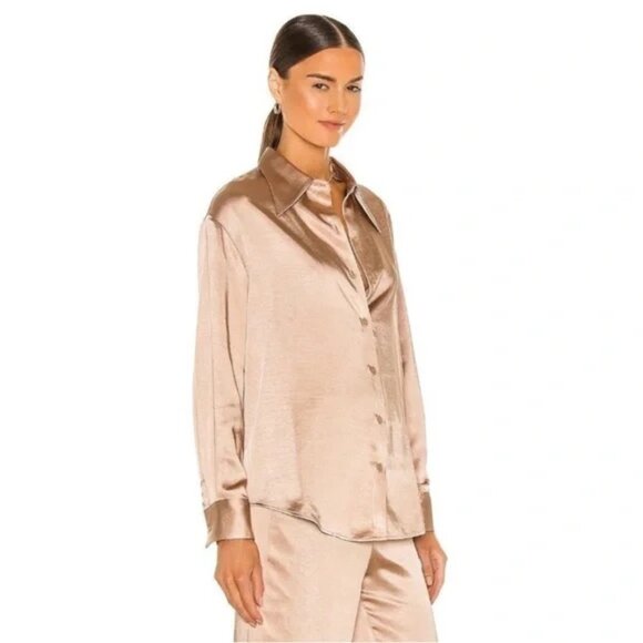 NWOT | REVOLVE x Song of Style The Chloe Long Sleeve Button Up‎ Top Champagne S - Picture 2 of 11